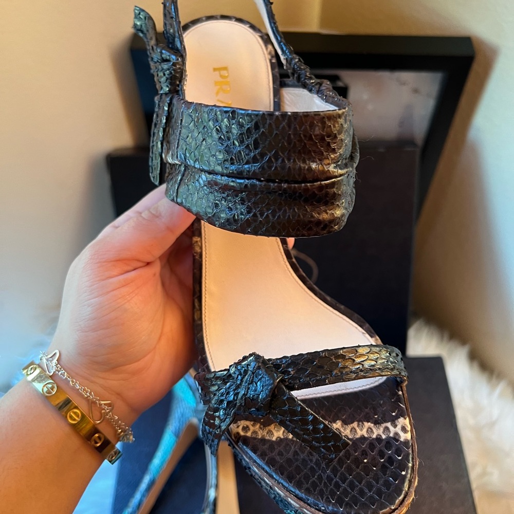 Prada Black Snake Leather Twist Knot Block Sandal… - image 7
